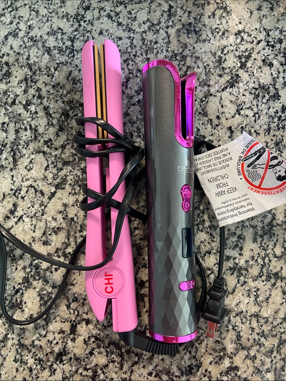 Pink Ceramic Hair Straightener and Gray/Pink Curling Iron Duo